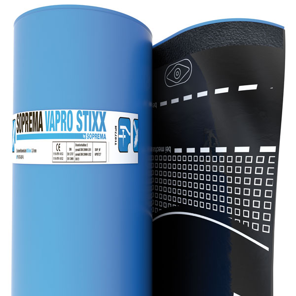 SOPREMA Vapro Stixx, vollfächig kalt- selbstklebende Elastomerbitumenbahn